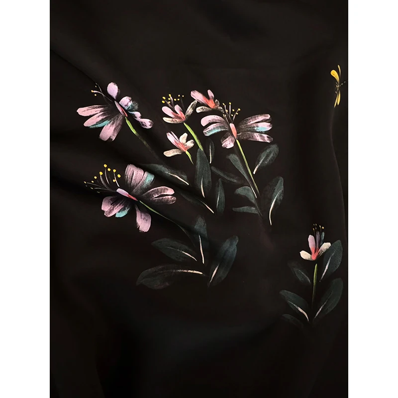 十三行布庄【梦幻蜻蜓】皮子红云纱薯莨手绘真丝布料新中式国风面料