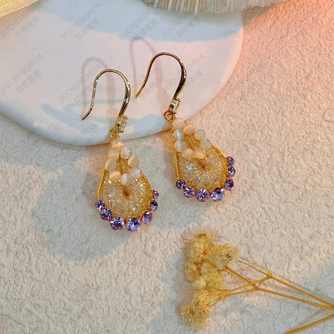 铜合金合成锆石耳饰 紫菱KL744春夏时尚高级感水滴新中式精致耳环