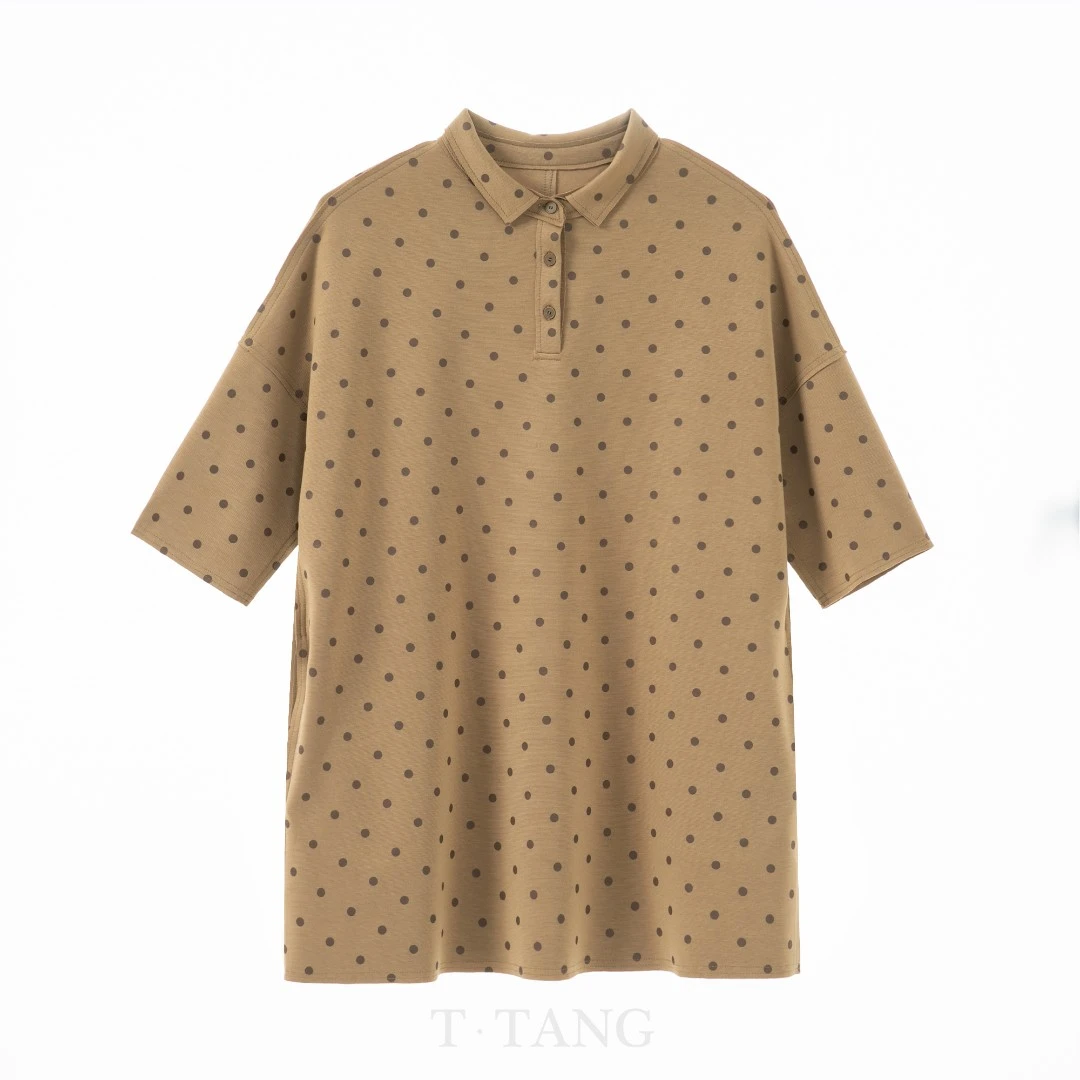 FL百搭亲肤柔软翻领显瘦显气质透气波点经典中长款连衣裙【2775】