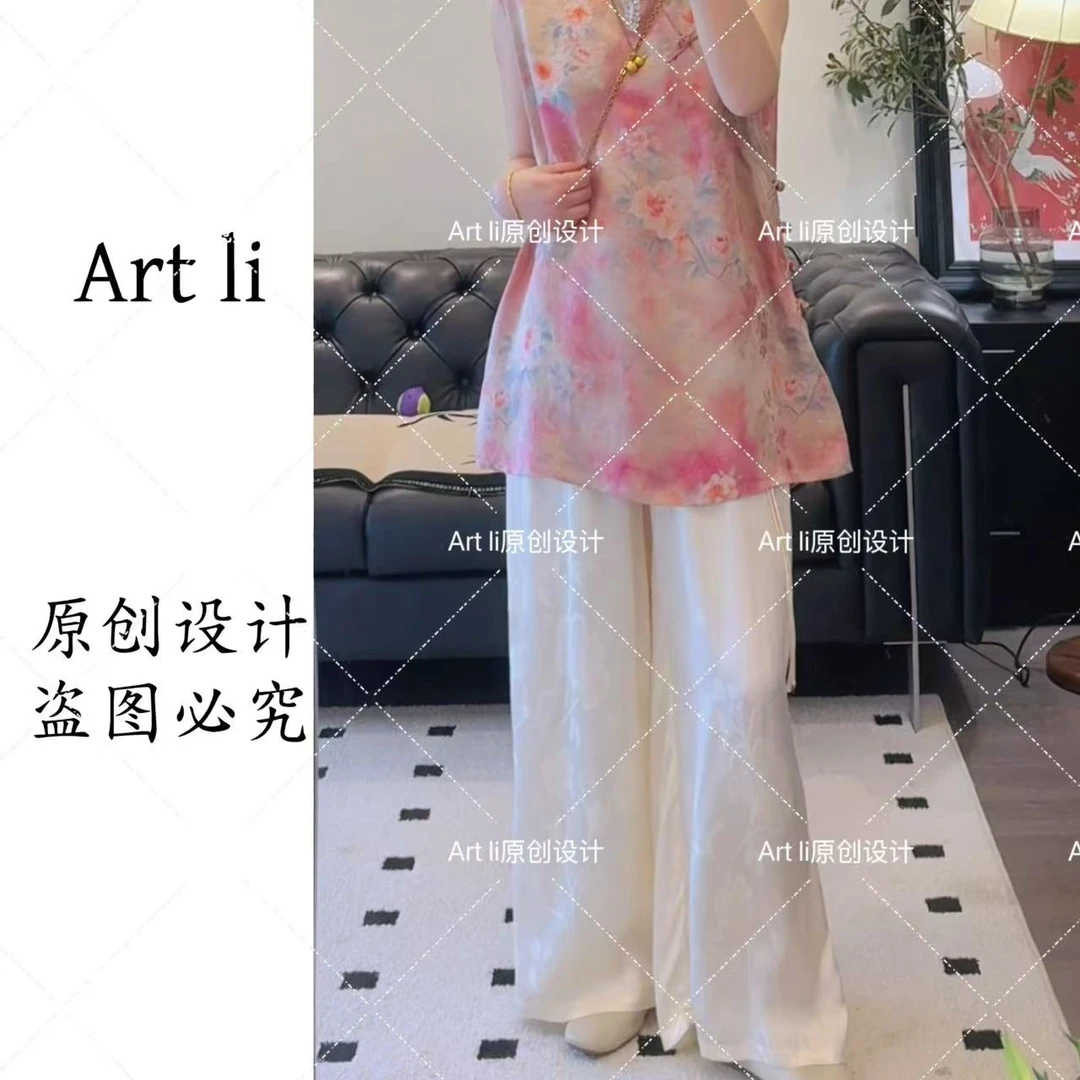 Art li新中式夏日白月光冰氧冰丝裤清凉显瘦的慵懒美学2113-6