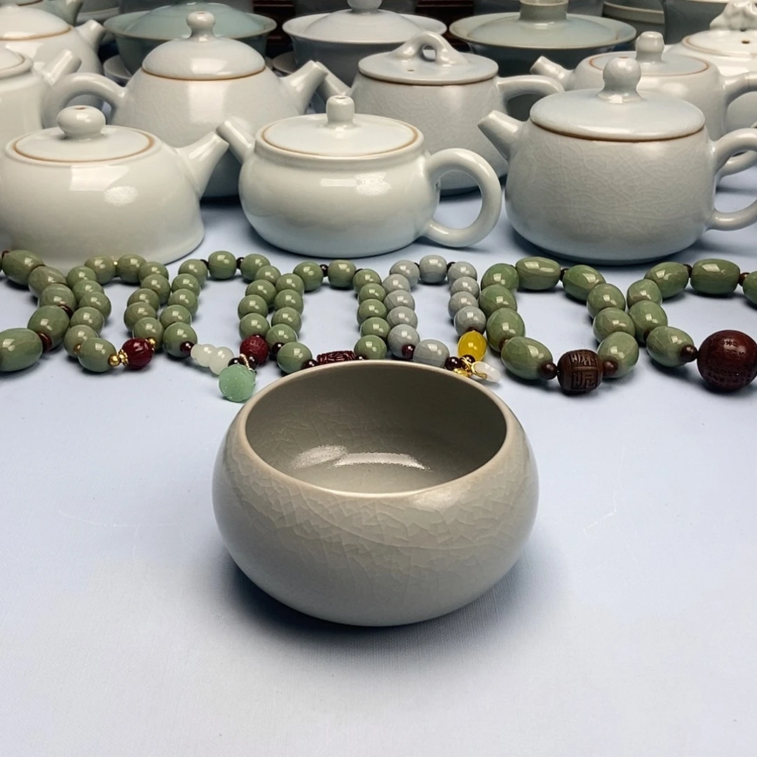杯仿古月白粉青釉禅定杯原矿原釉原产地