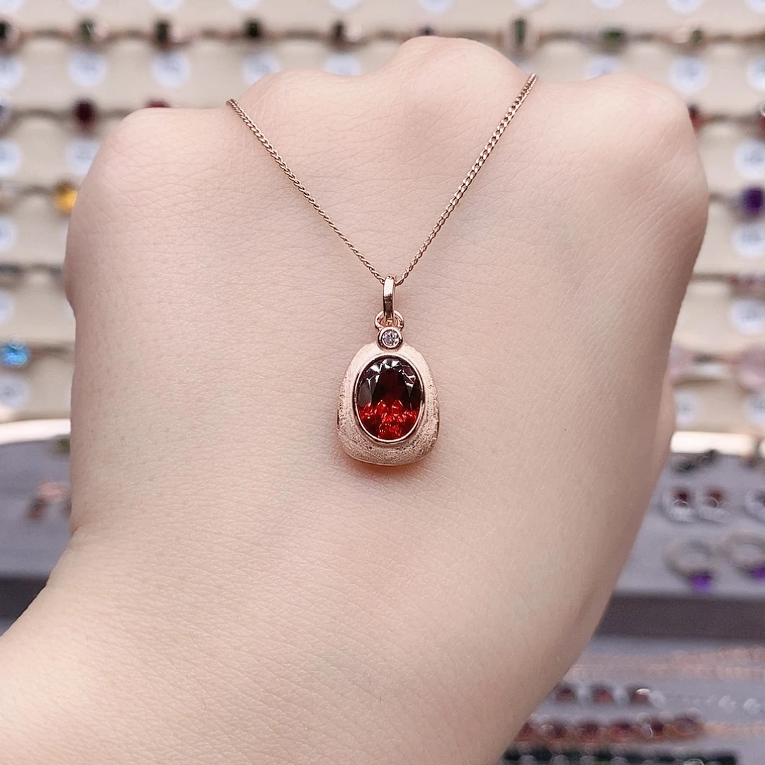 石榴石颈饰银S925镶嵌开口