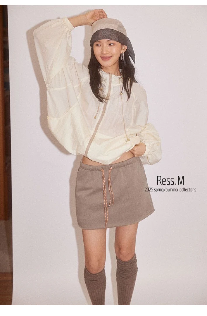 福秒-运动卫裙（有内里）、腰绳撞色设计短款半裙（RM06037#）RESS.M