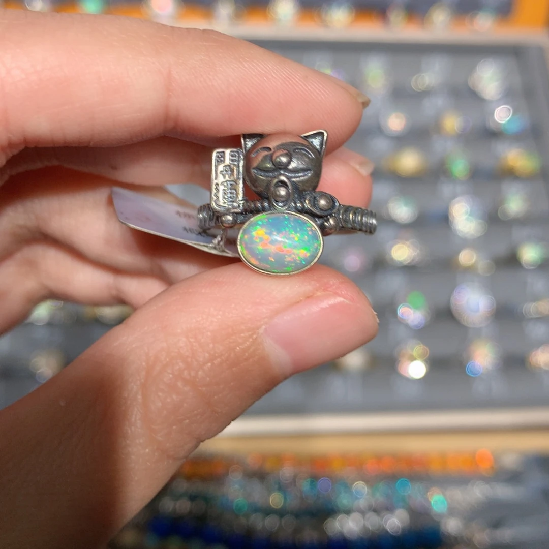 银S925镶嵌欧泊欧泊戒指y