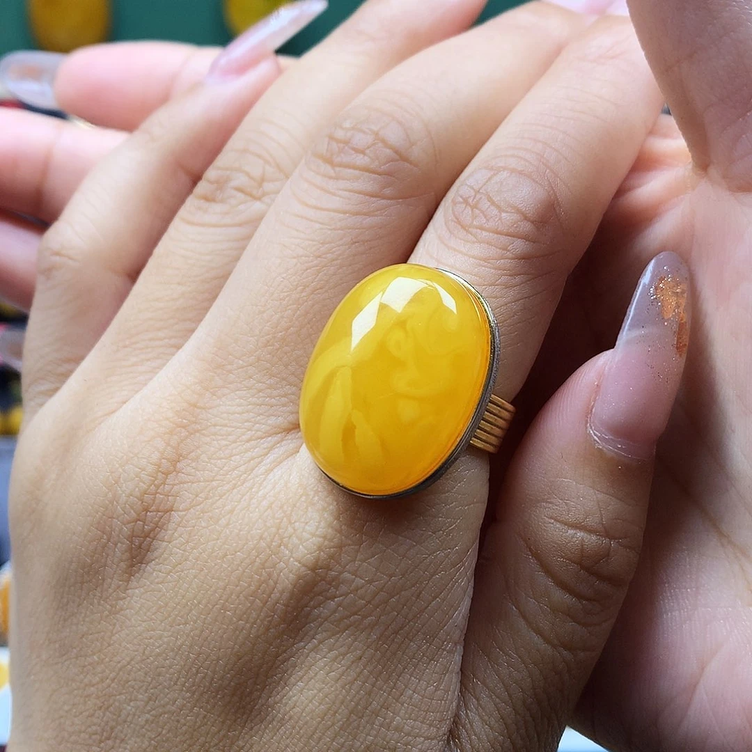 蜜蜡银S925镶嵌戒指戒指