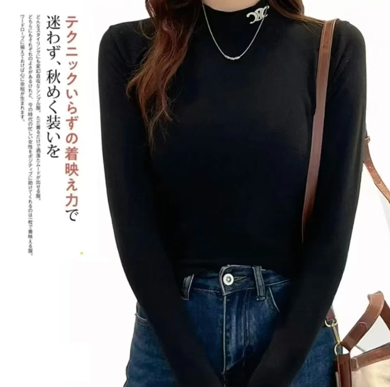 设计师款半高领打底衫女款爆款秋冬磨毛高级显瘦内搭长袖上衣