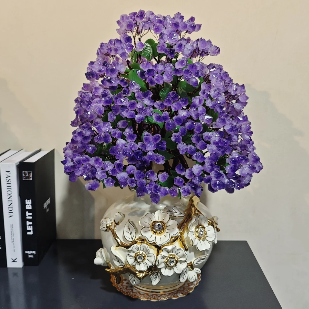 【卓越轻奢原创】福满心愿树纯天然紫水晶摆件陶瓷乔迁办公家居