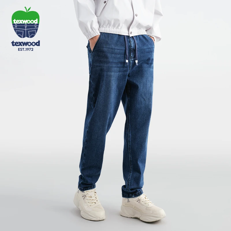 苹果牌TEXWOOD【微弹/宽松/中腰】男士百搭裤子休闲抽绳松紧棉长裤