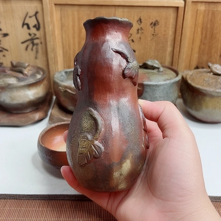 备前烧，花器，手捻，