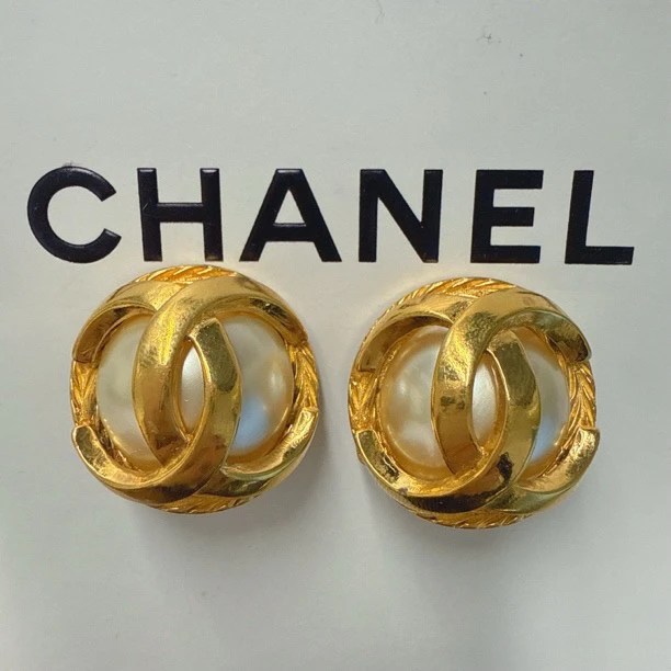 95新 Chanel/香奈儿 Chanel vintage香奈儿中古金球珍珠耳夹