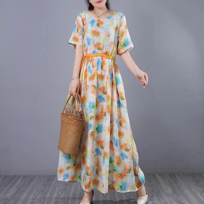 清了  夏季 苎麻连衣裙女829