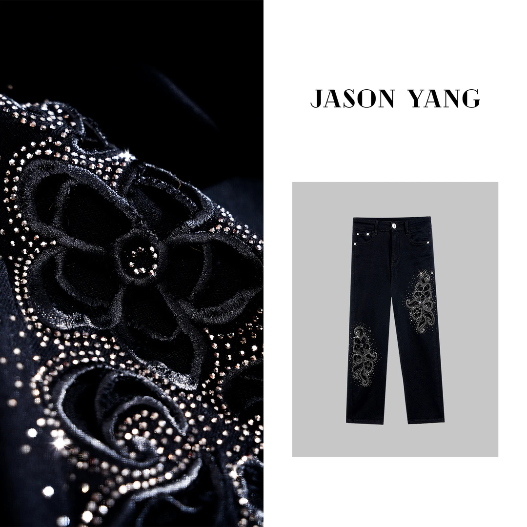 现货丽丽家 夏季新款镂空刺绣花朵烫钻显瘦九分裤A961