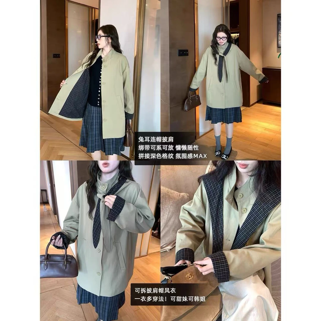 【NAZ依依微胖大码定制】高密棉锦可拆披肩帽风衣韩系休闲风衣外套