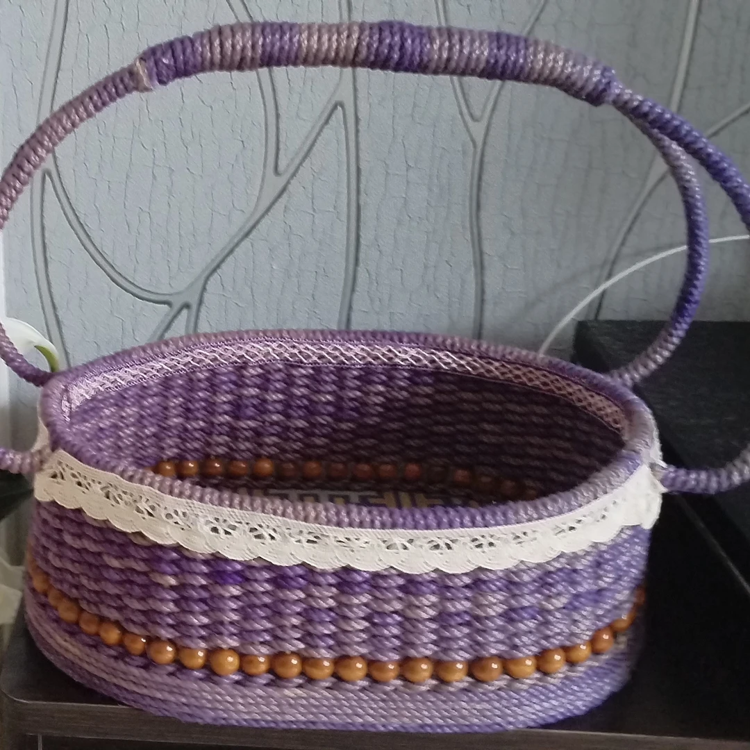 彩色精品麻绳篮子纯手工编织小提篮收纳筐，