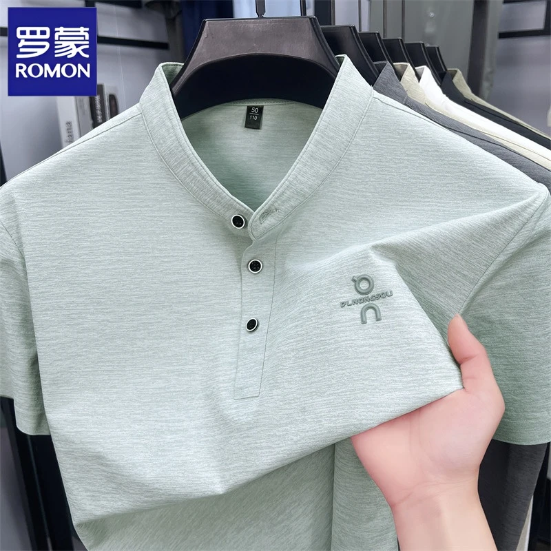 罗蒙立领短袖男T恤冰丝夏季潮流休闲韩风polo衫半袖上衣百搭男装