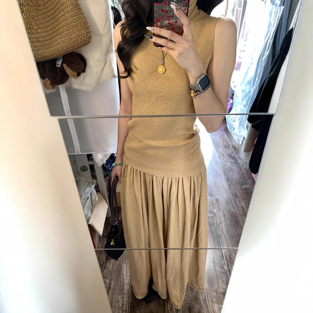 极简式慵懒风蚕丝轻薄针织套装裙温柔韩版新款无袖上衣半裙两件套