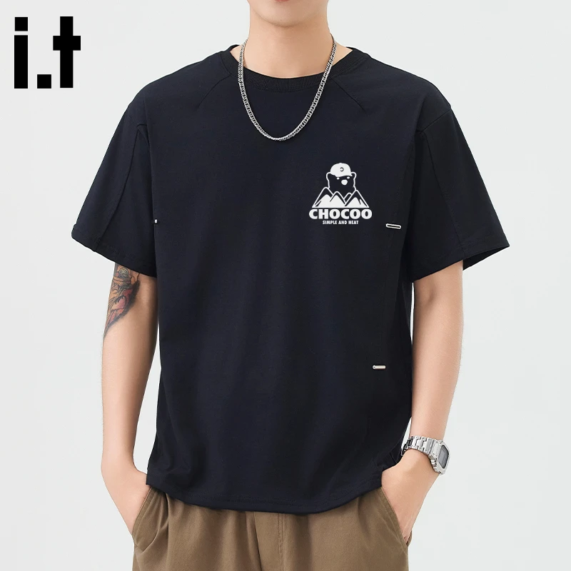 i.t:CHOCOOLATE拼接高级感短袖男款2025夏季宽松休闲圆领半袖t恤