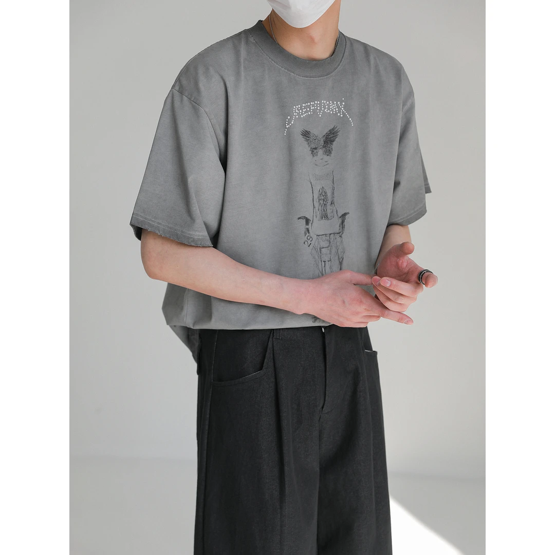 卓卓高级感重磅纯棉300G短袖T恤 男士夏季潮牌印花宽松半袖体恤衫