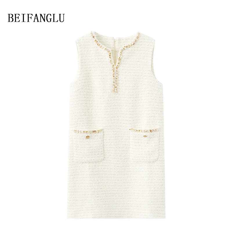 北方鹿【重工法式小香连衣裙】粗花呢气质优雅中长款连衣裙女10033