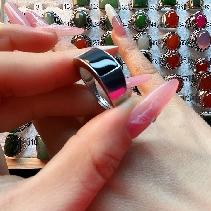 和田玉戒指银S925镶嵌