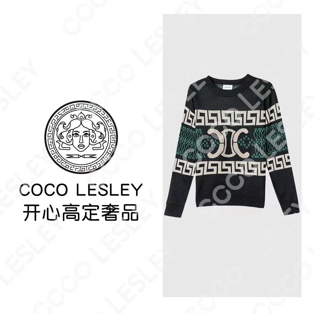 【COCO LESLEY】重工烫钻花边菱格提花秋针织宽松套头圆领毛衣