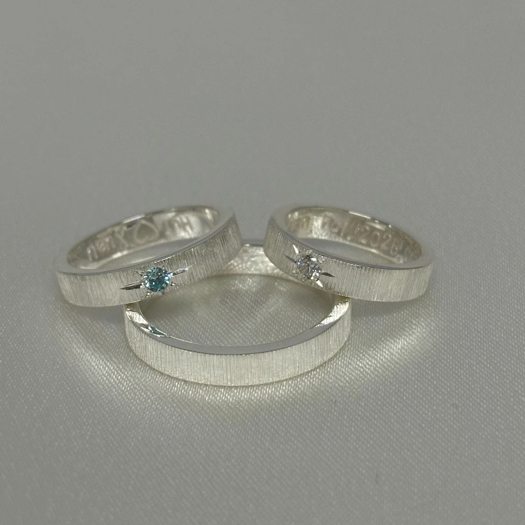 足银戒指 3.5mm足银999手工拉丝戒指个性素款简约小众镶嵌银戒