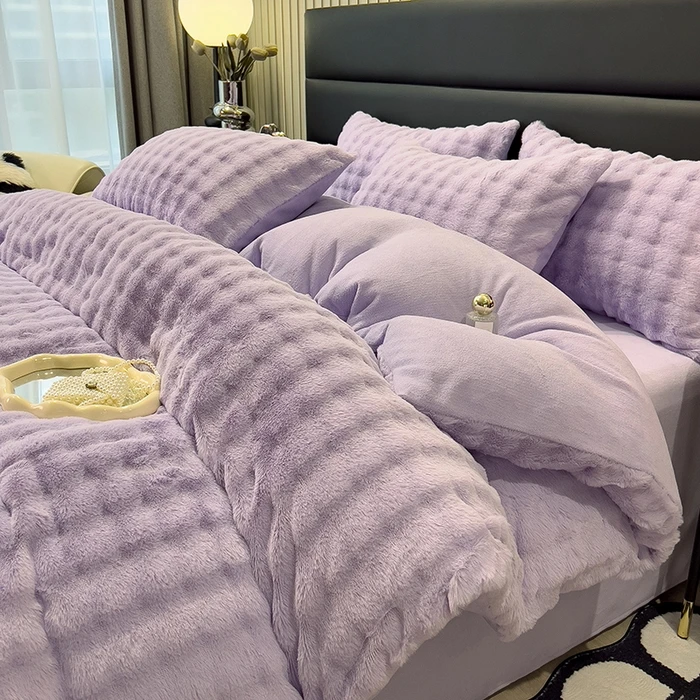 【淡雅紫】冬季加绒加厚兔兔绒四件套防寒保暖可裸睡不静电床上用品