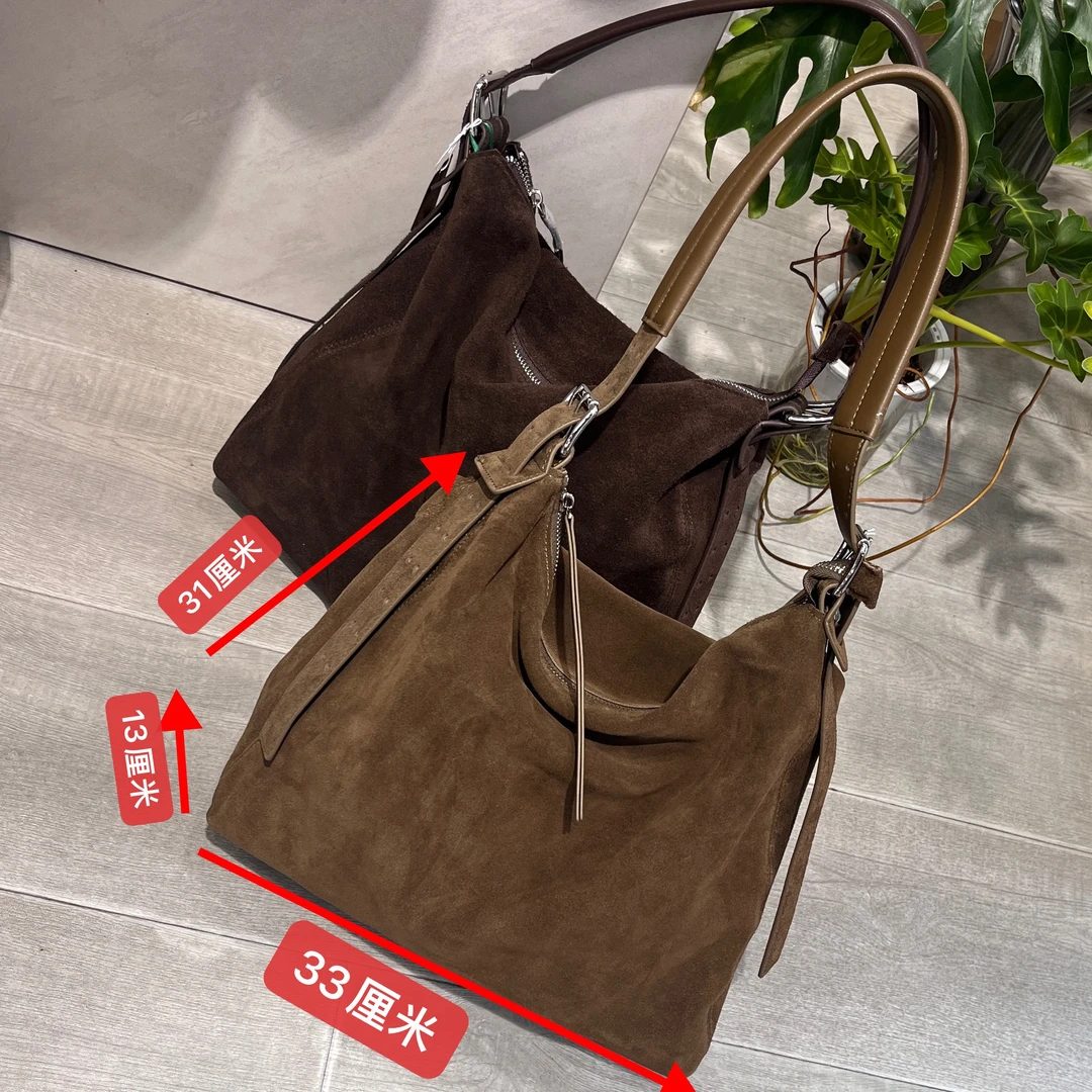 【铂金时袋】牛皮反绒皮配牛皮大休闲女包新品秋冬系列磨砂小众韩系