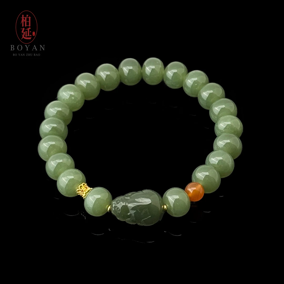 【柏延】天然正品和田玉晴水手串高品级气质百搭国风貔貅单圈HG0042