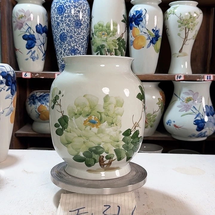 瓶高27绿绿绿冬瓜牡丹陶瓷新款陶瓷