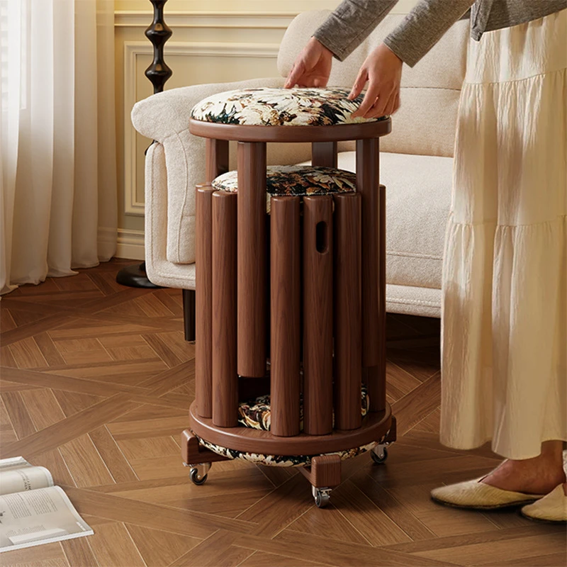 实木凳子家用可叠放组合圆凳客厅餐桌备用凳子收纳叠叠乐软包板凳