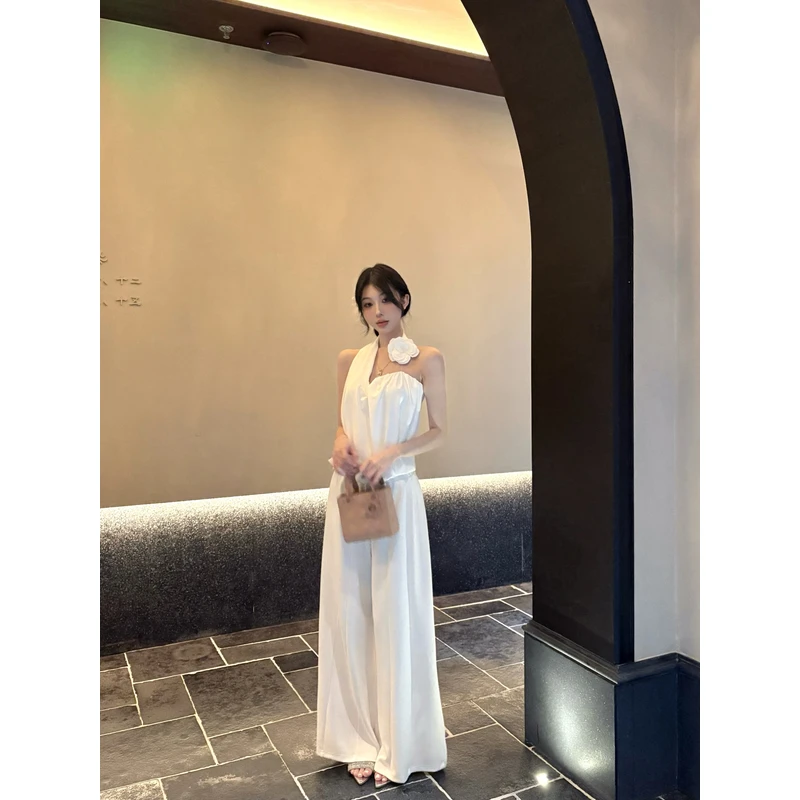 法式时尚高级套装女手工立体花朵双层压褶上衣宽松显瘦百搭阔腿裤