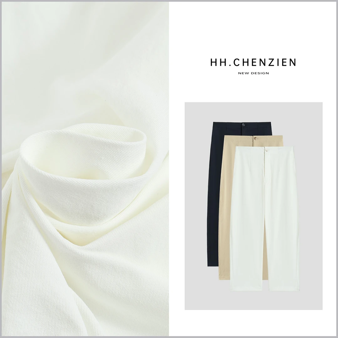 【黑黑家】“中空纱”新款女士单扣设计立体剪裁净百搭时尚直筒裤子