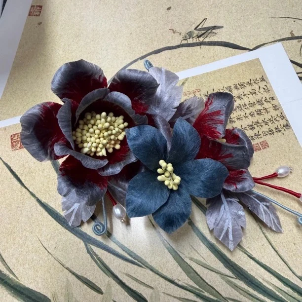 麦光光古风发饰绒花发簪 手工制作默认微瑕