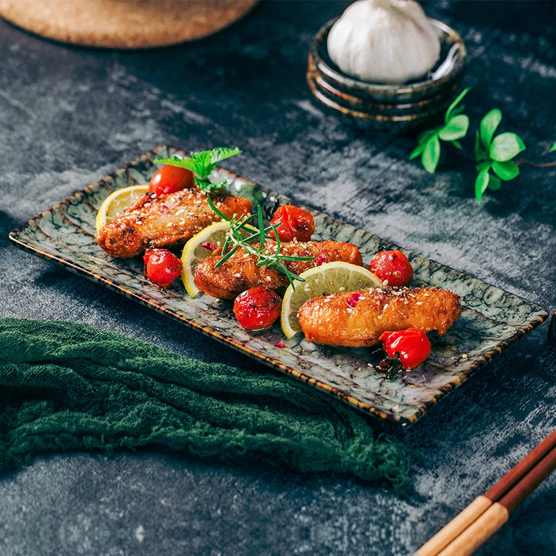 【祖母绿长条盘】|釉下彩复古元素家用长方形盘子