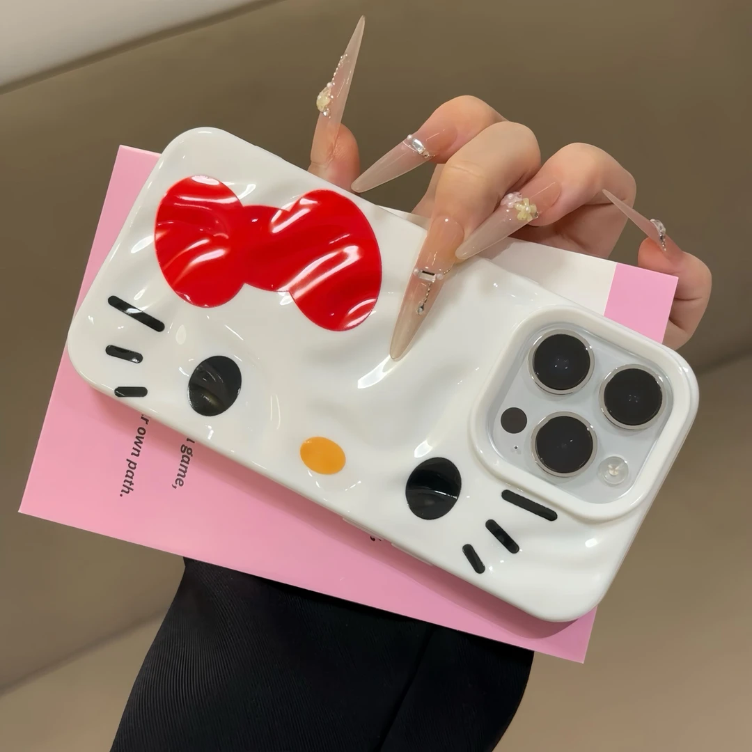 大脸蛋KT猫立体褶皱适用苹果16/15promax手机壳华为P70荣耀400软