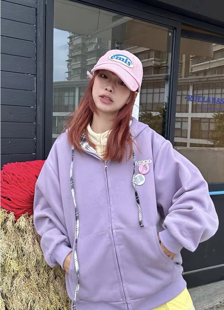 贼好看！徽章格子拼接开衫卫衣男女同款