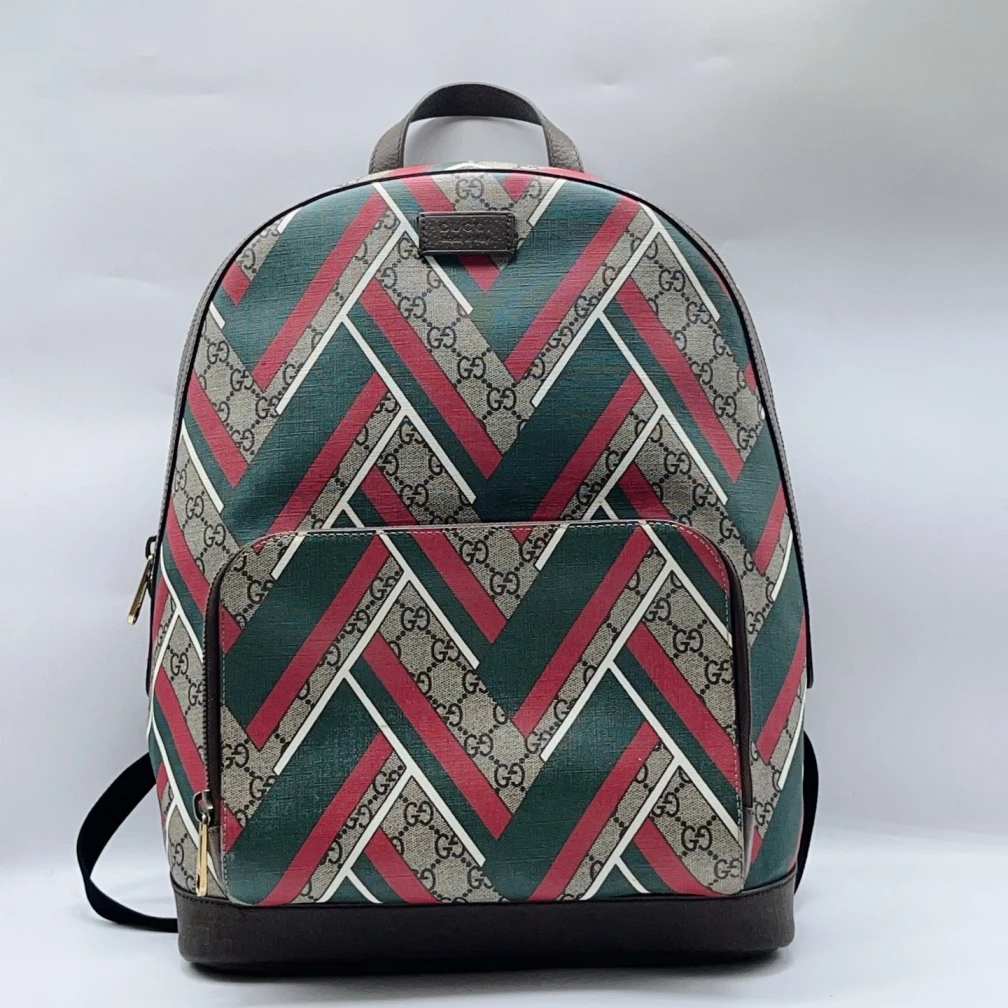 95新 GUCCI/古驰  老花红绿条纹双肩包 1405 1062