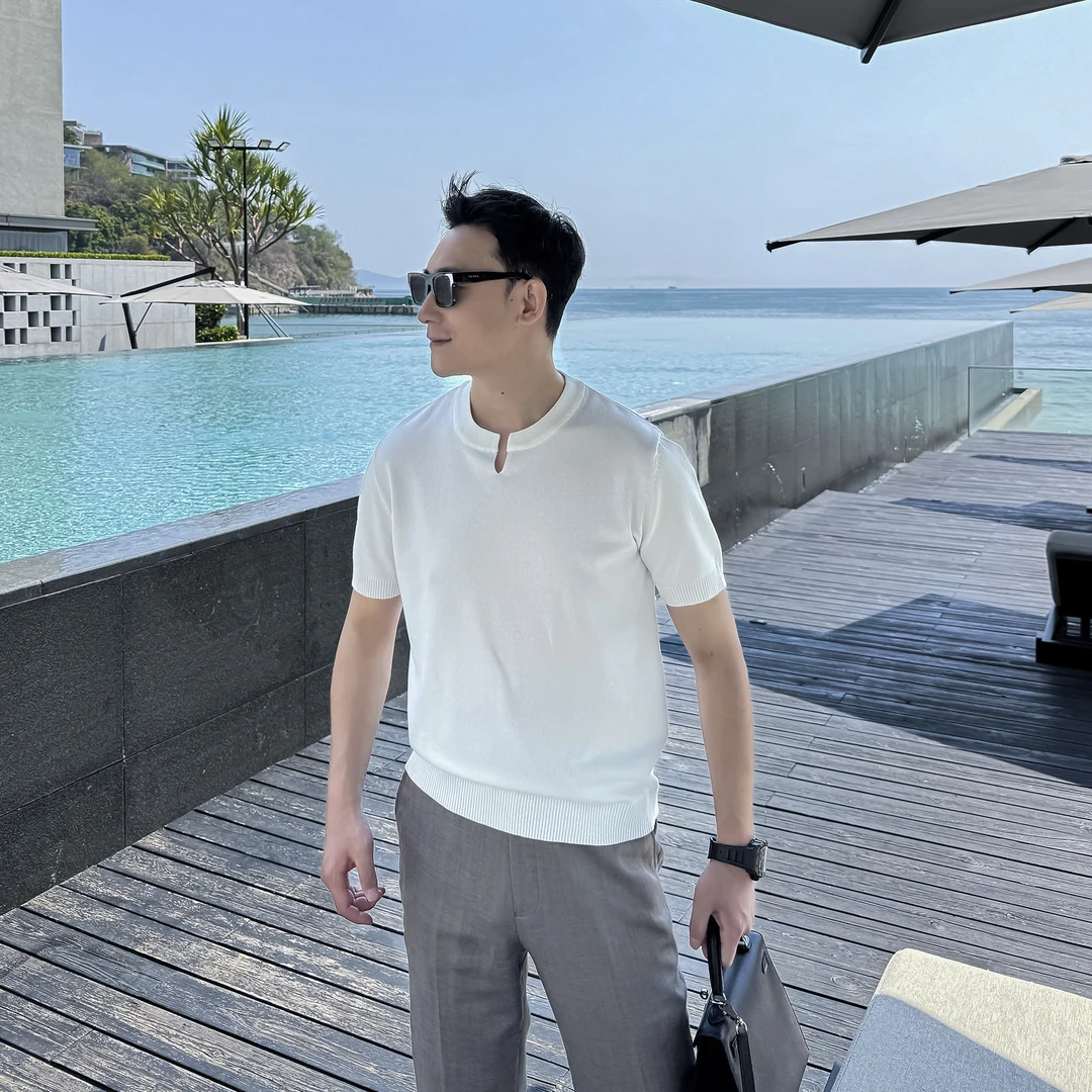 【DAIO ETHAN】夏季新品男士设计款短袖T高级纯色圆领短袖针织衫