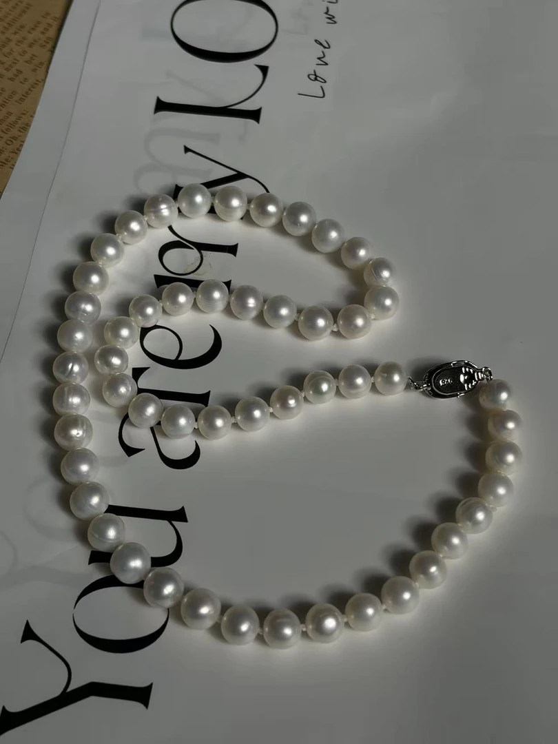 嵘澜7.3-8.3mm天然无核淡水真珍珠大点位冬极光炫彩螺纹百搭项链