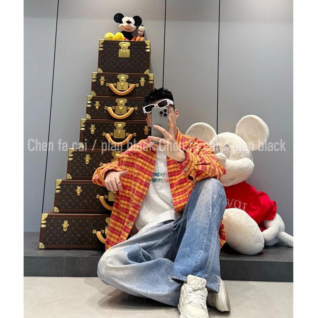 RICH陈发财【番茄炒蛋】很出众的格子衬衫！纱线破坏情侣外搭6699