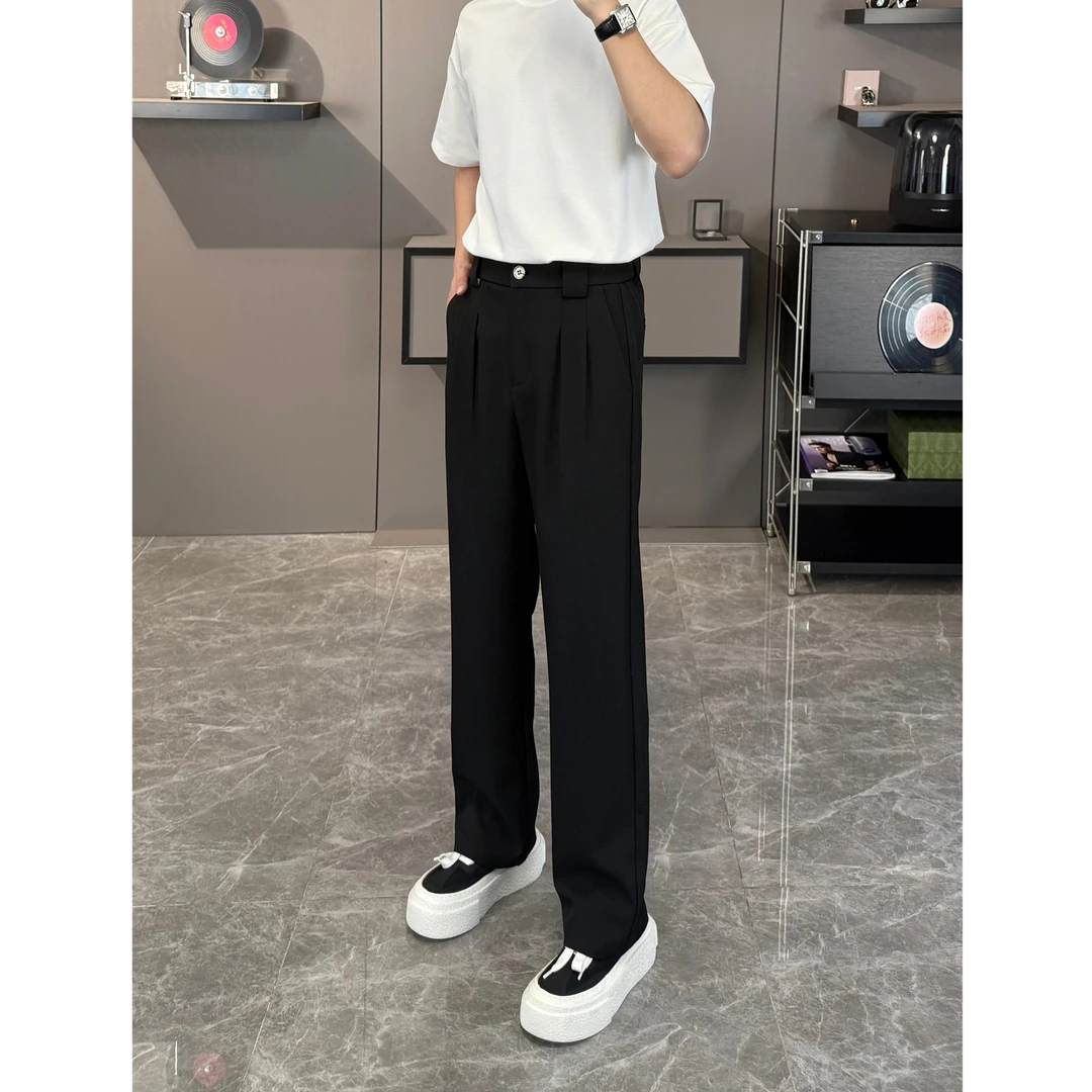 春夏高级感微宽松垂感休闲西裤立体褶位直筒西装裤显高男士休闲裤