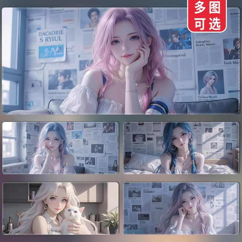 暴走萝莉金克斯鼠标垫超大号英雄联盟电脑键盘电竞游戏加厚桌垫子