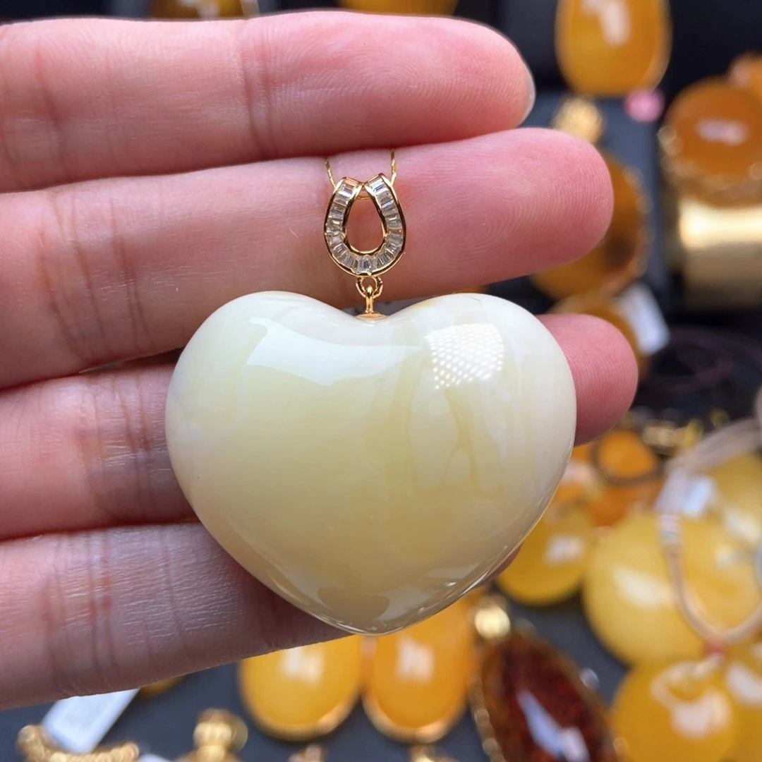 琥珀颈饰银S925镀金镶嵌