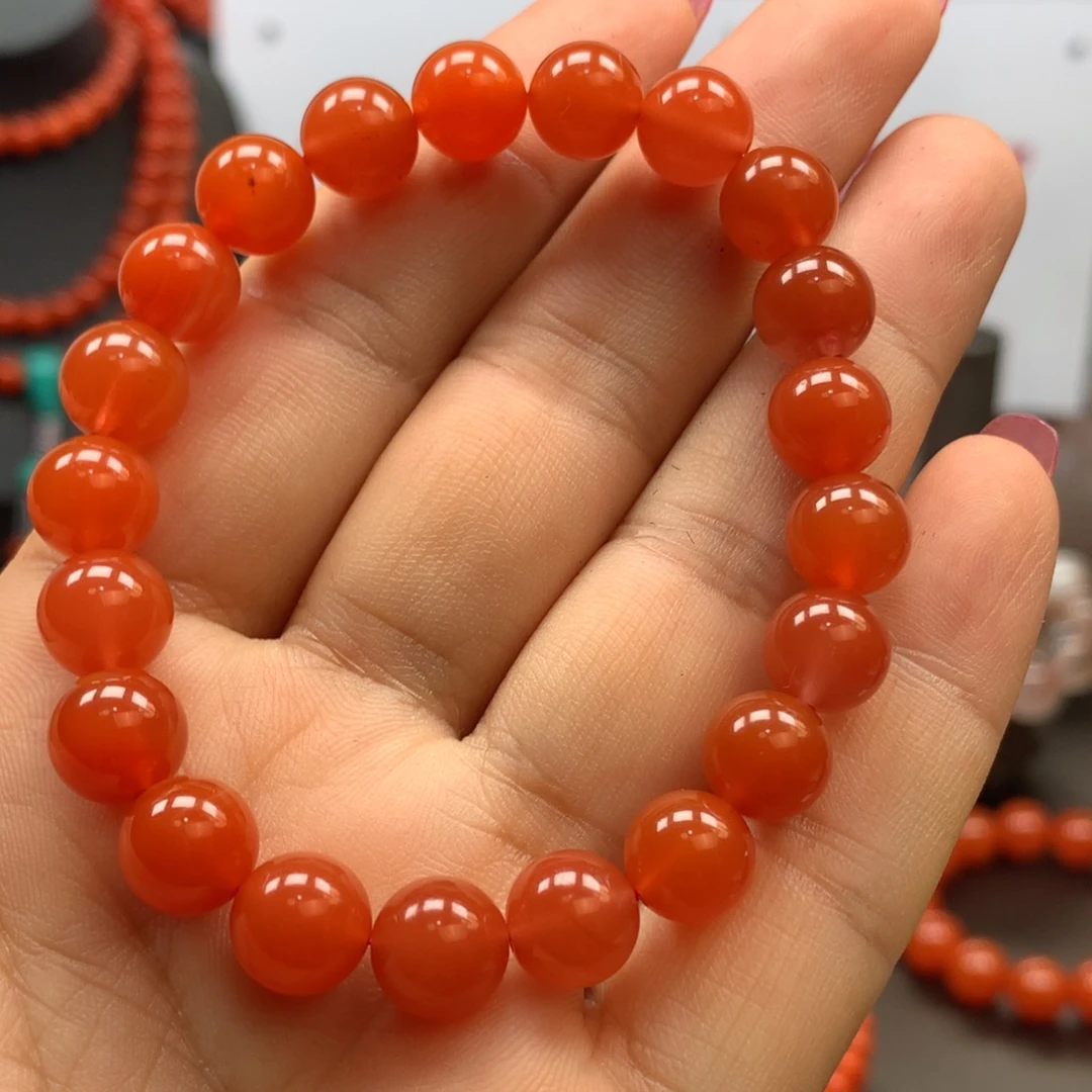 未镶嵌手串南红玛瑙中洞子柿子红9➕