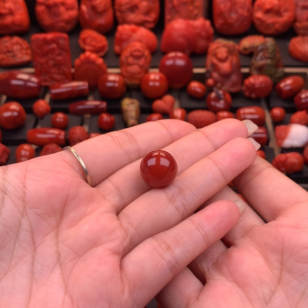 南红玛瑙南红川料原矿高品圆珠14.6mm未镶嵌
