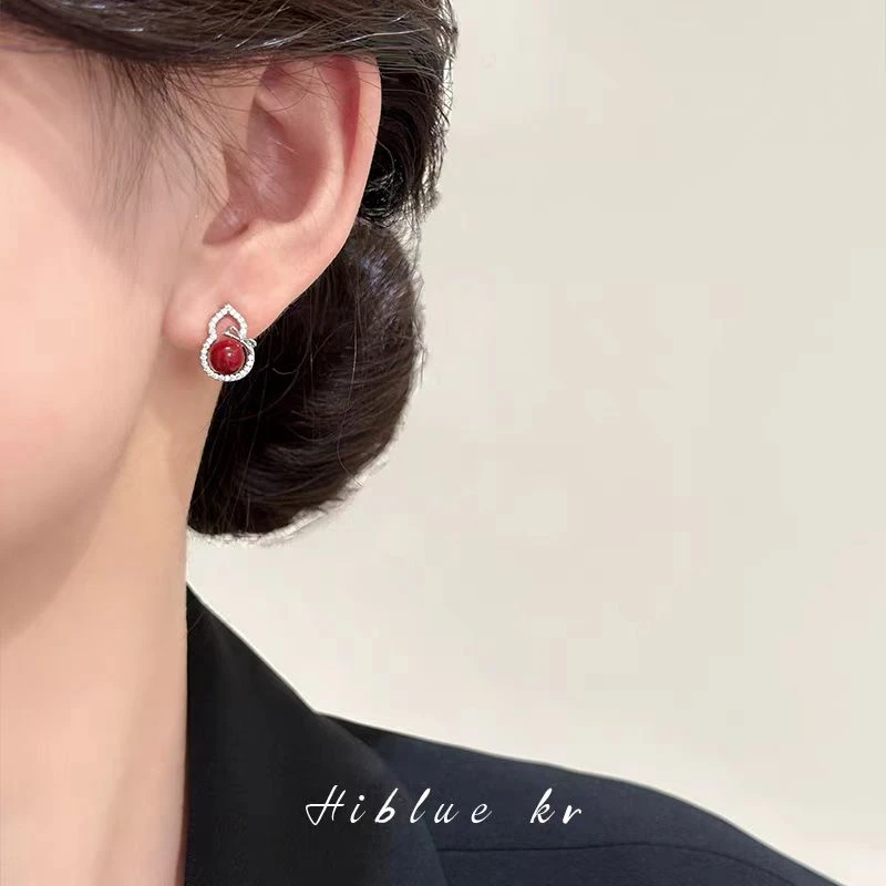 铜合金珐琅耳饰 【1332】明星同款红色葫芦耳钉精致百搭