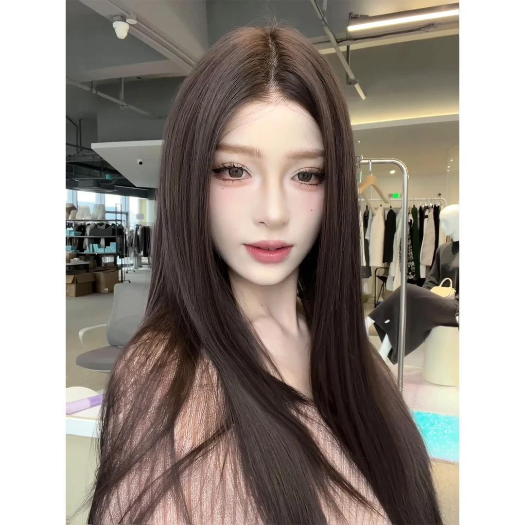 妍公子专属《东方美学》高允真黑棕色丝蕾丝高层次全头套直发假发