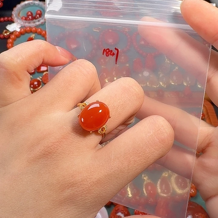 南红玛瑙银S925镶嵌戒指