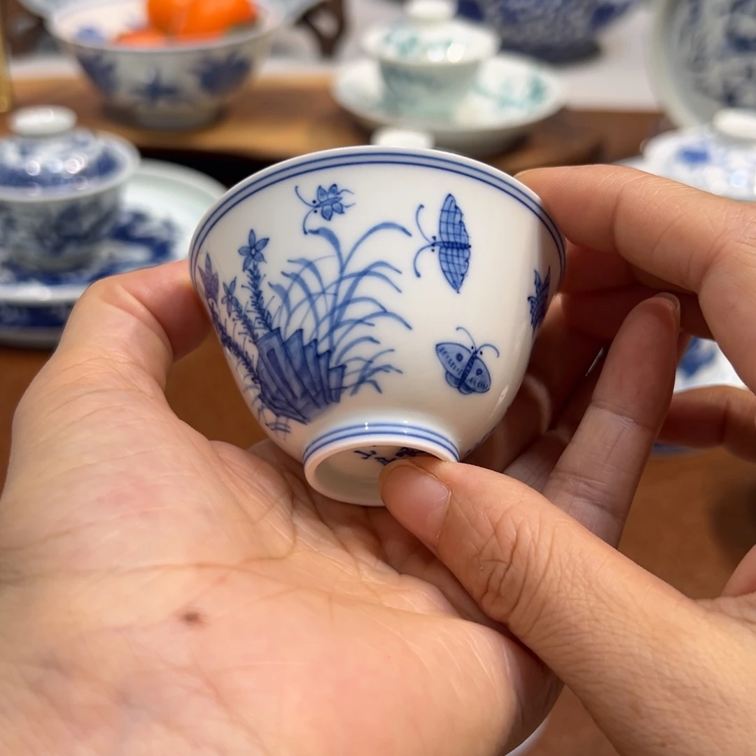 杯子青花三秋杯纯手工